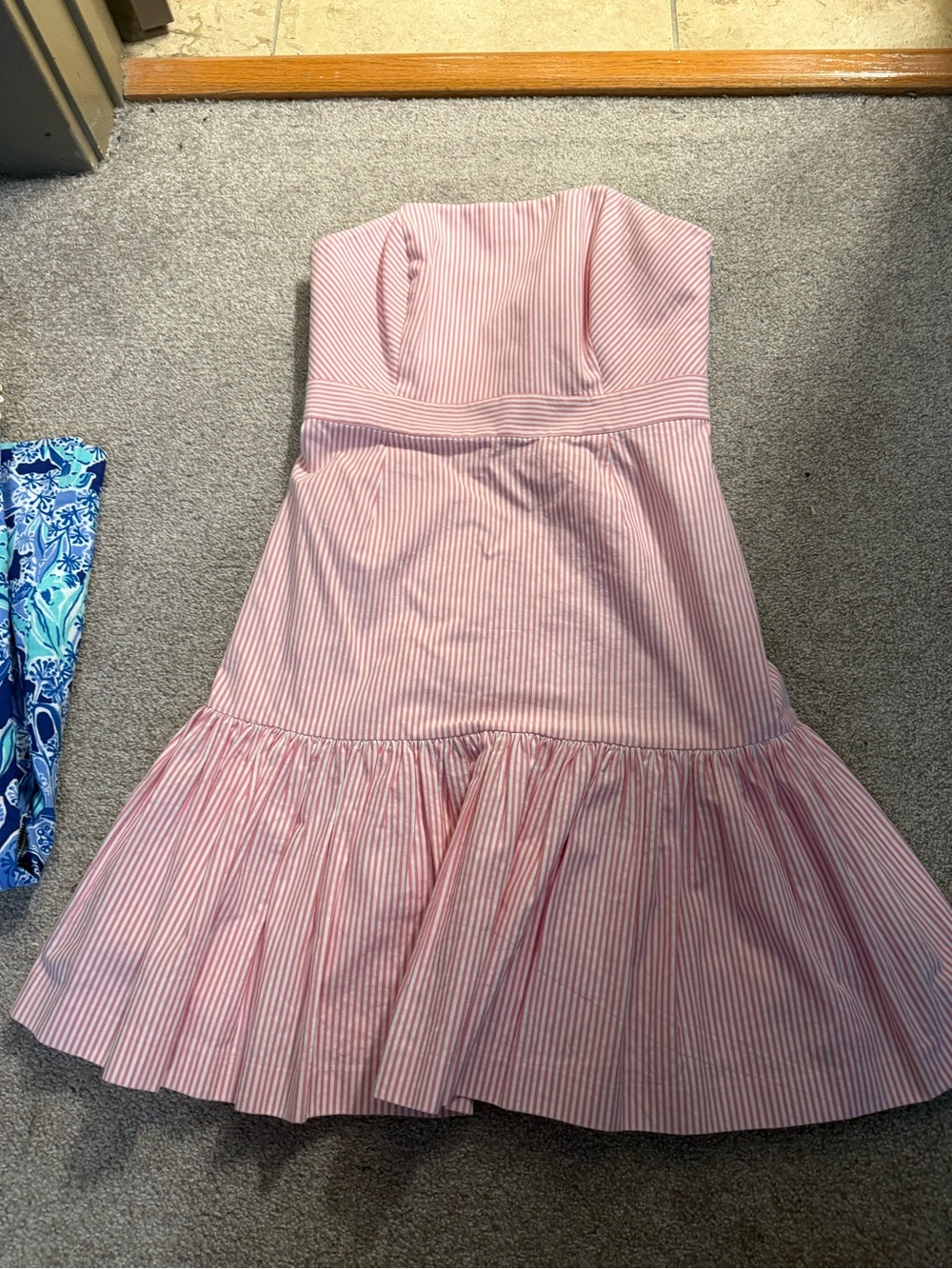 Vineyard Vines Kentucky Derby Strapless Pink & White Stripe Ruffle Dress